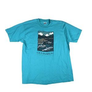 Vintage 90s Shedd Aquarium Chicago Oceanarium Fish Dolphins Aqua Teal T Shirt XL
